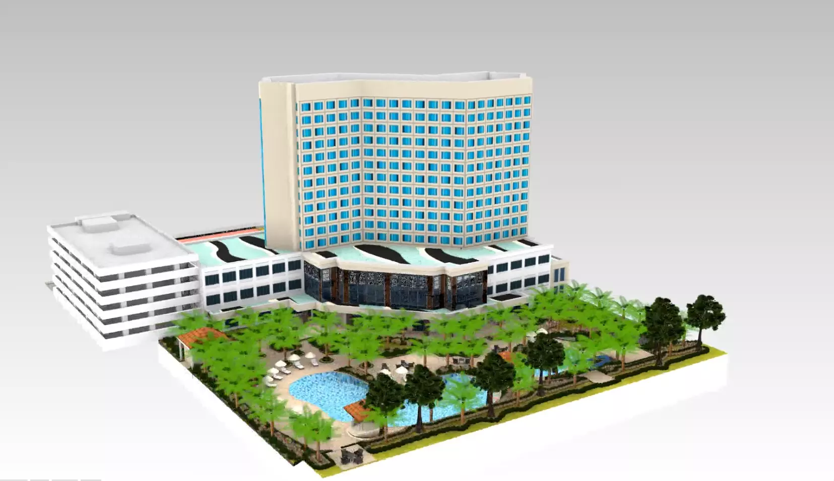 Hotel with Swimming Pool Exterior 3D model_0