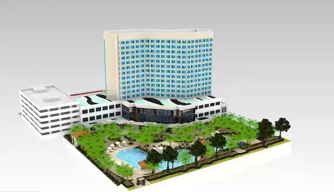 Hotel with Swimming Pool Exterior 3D model