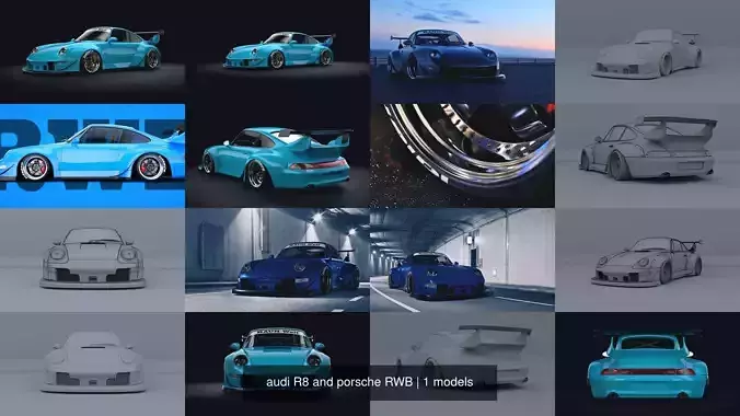 audi R8 and porsche RWB 3D Model Collection