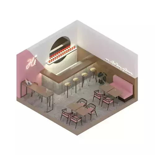 Pop Isometric Cafe Bar 3d Model 3D model