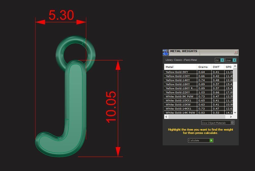 Alphabet letter j charm in gold 3D print model_30