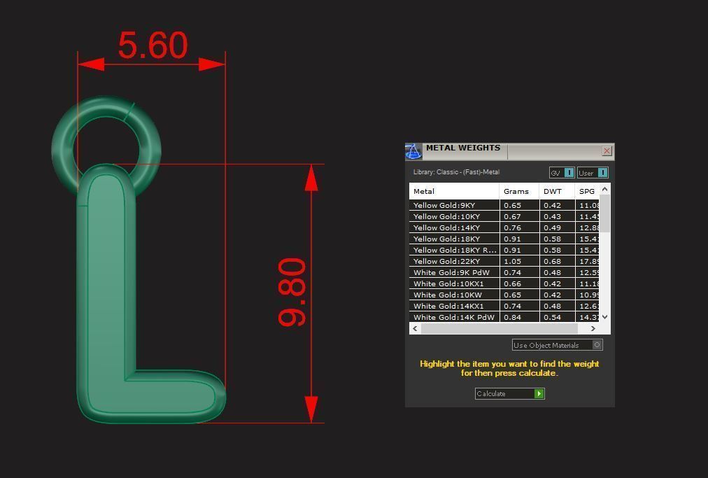 Alphabet letter j charm in gold 3D print model_36