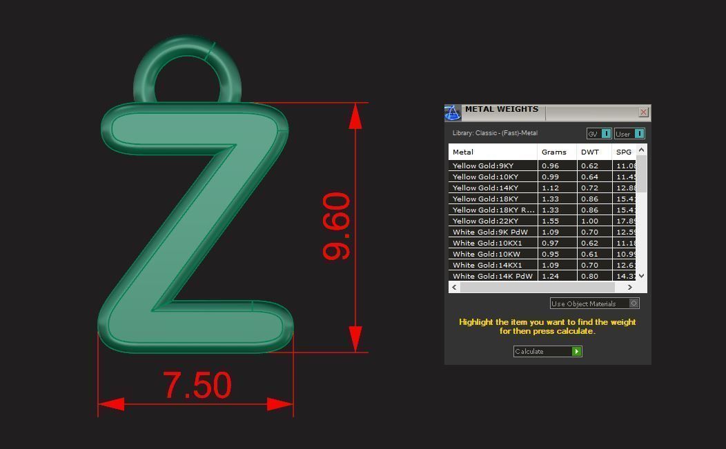 Alphabet letter j charm in gold 3D print model_74
