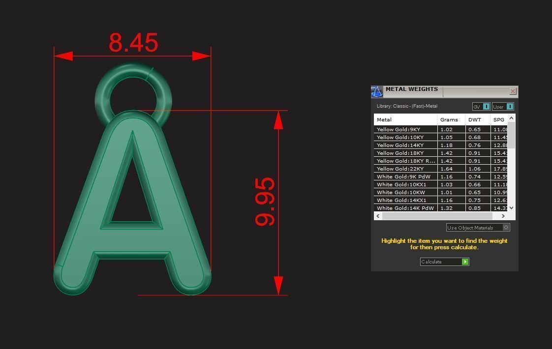Alphabet letter j charm in gold 3D print model_3
