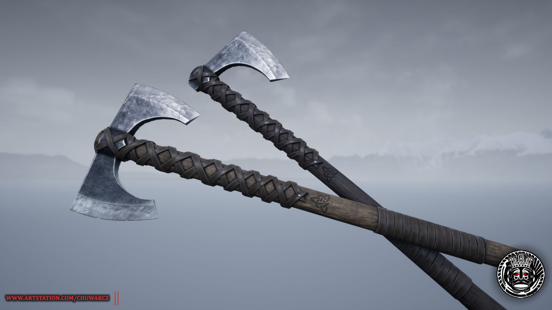 Viking Medieval War Axe - Game ready weapon Low-poly 3D model_7