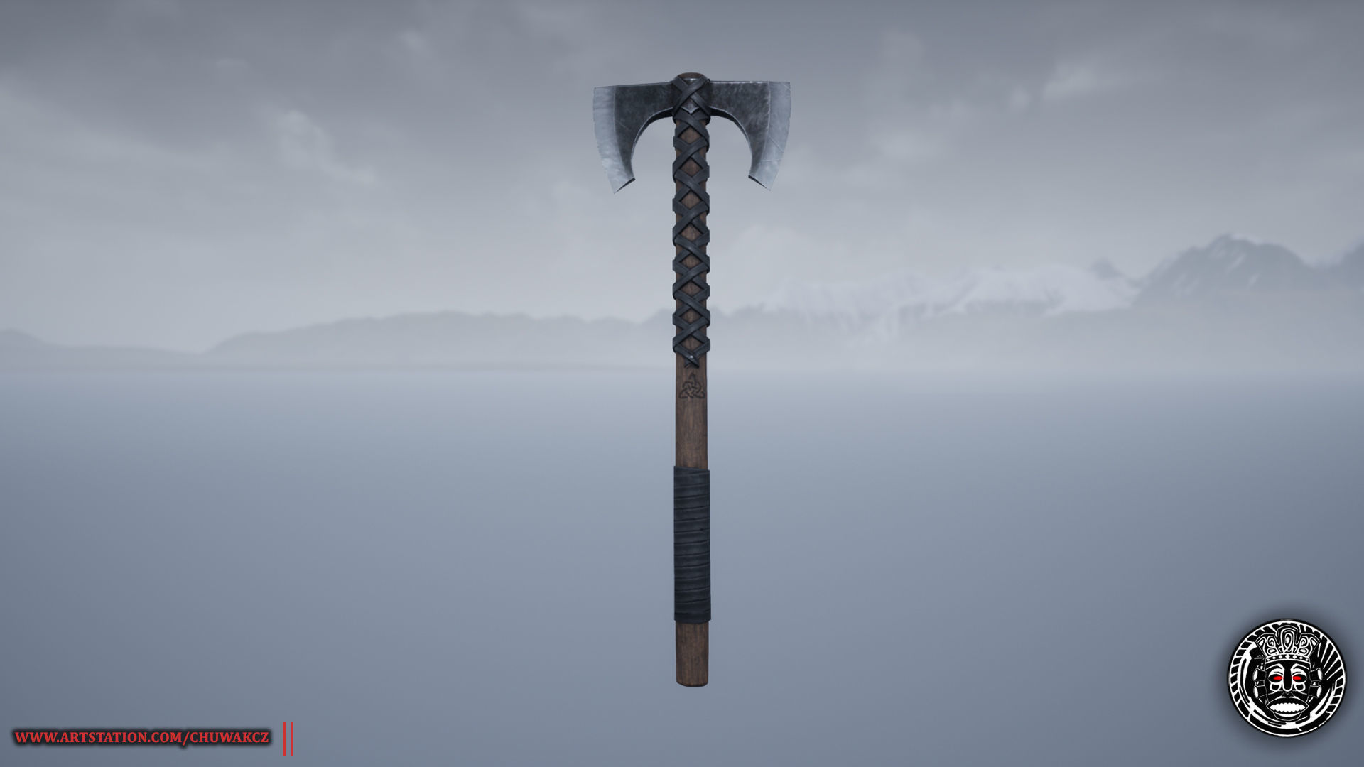 Viking Medieval War Axe - Game ready weapon Low-poly 3D model_9