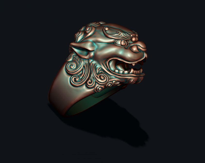 Foo dog lion ring 3D print model_4
