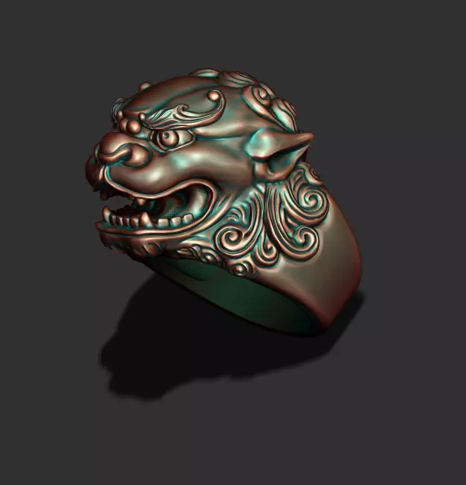 Foo dog lion ring 3D print model_0