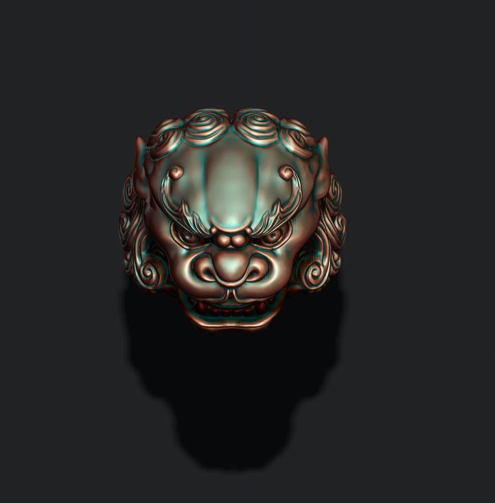 Foo dog lion ring 3D print model_6
