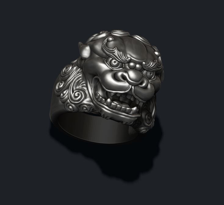 Foo dog lion ring 3D print model_7