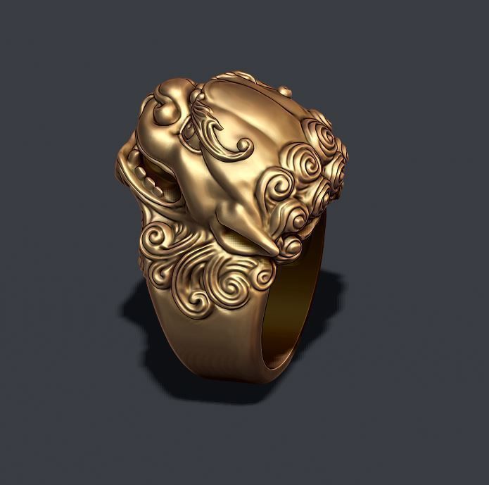 Foo dog lion ring 3D print model_5