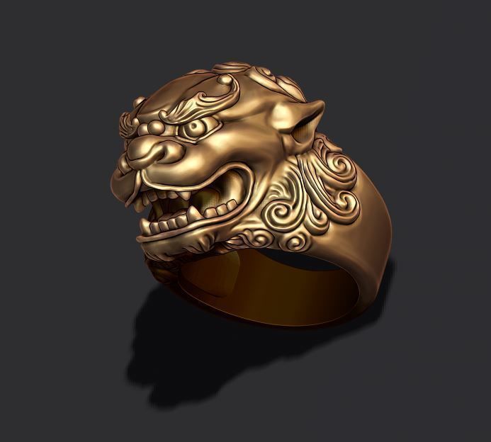 Foo dog lion ring 3D print model_3