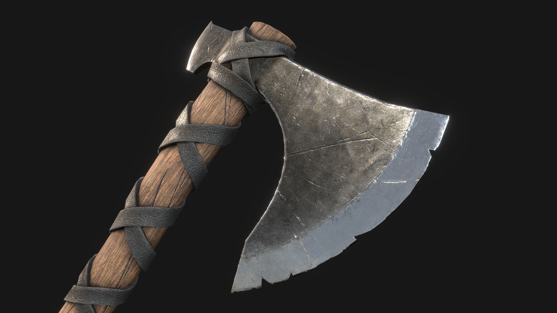 Viking Medieval Curved War Axe - Game ready weapon Low-poly 3D model_4