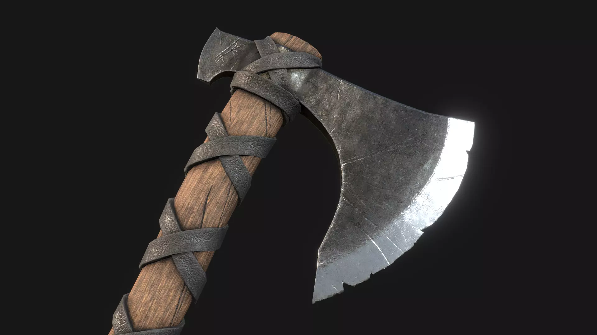 Viking Medieval Curved War Axe - Game ready weapon Low-poly 3D model_0