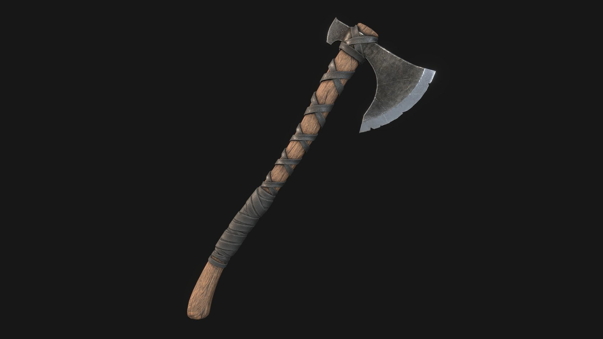 Viking Medieval Curved War Axe - Game ready weapon Low-poly 3D model_2