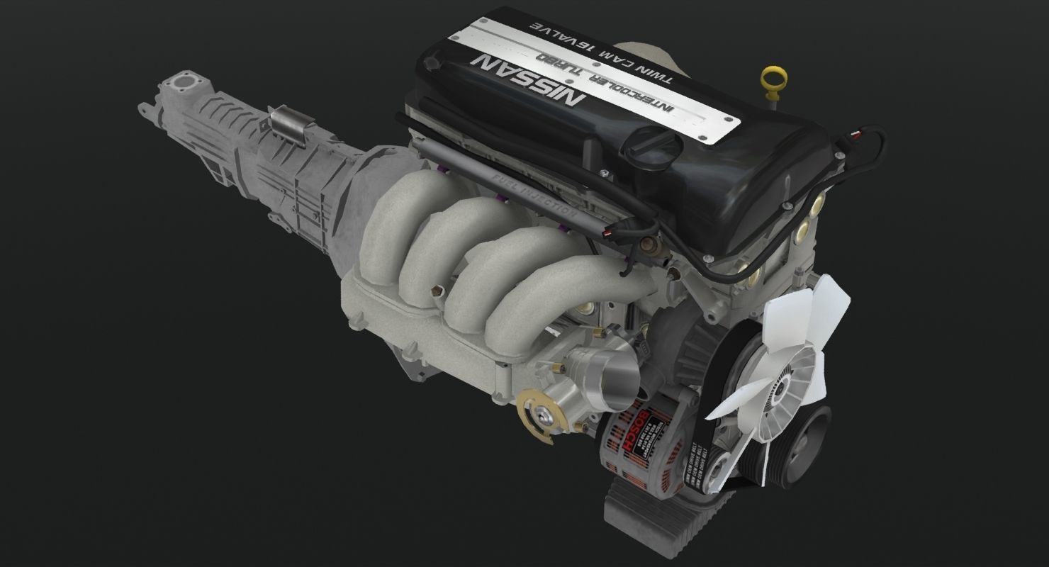 Nissan SR20DET Black Top engine Low-poly 3D model_7