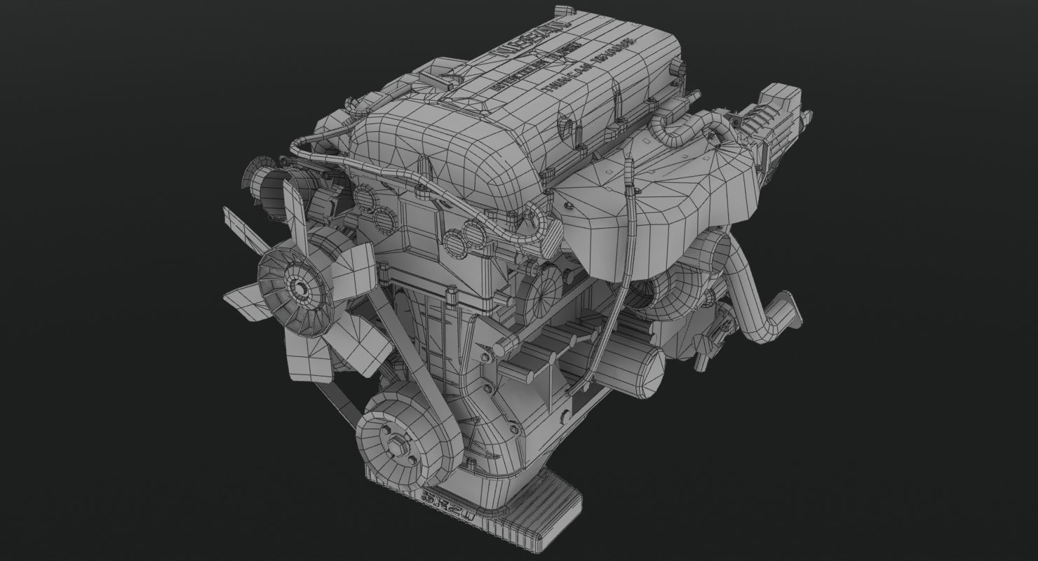 Nissan SR20DET Black Top engine Low-poly 3D model_3