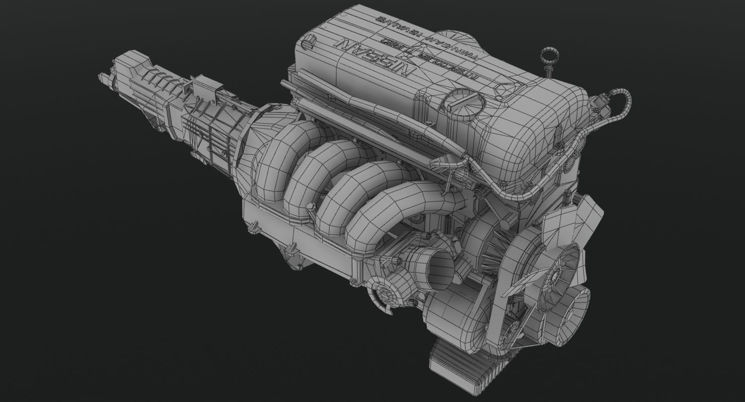 Nissan SR20DET Black Top engine Low-poly 3D model_9