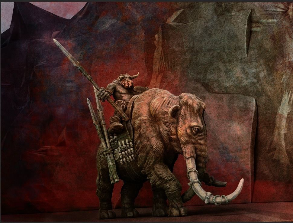 Fantasy Mammoth and Giant Rider Miniature 3D print model_1