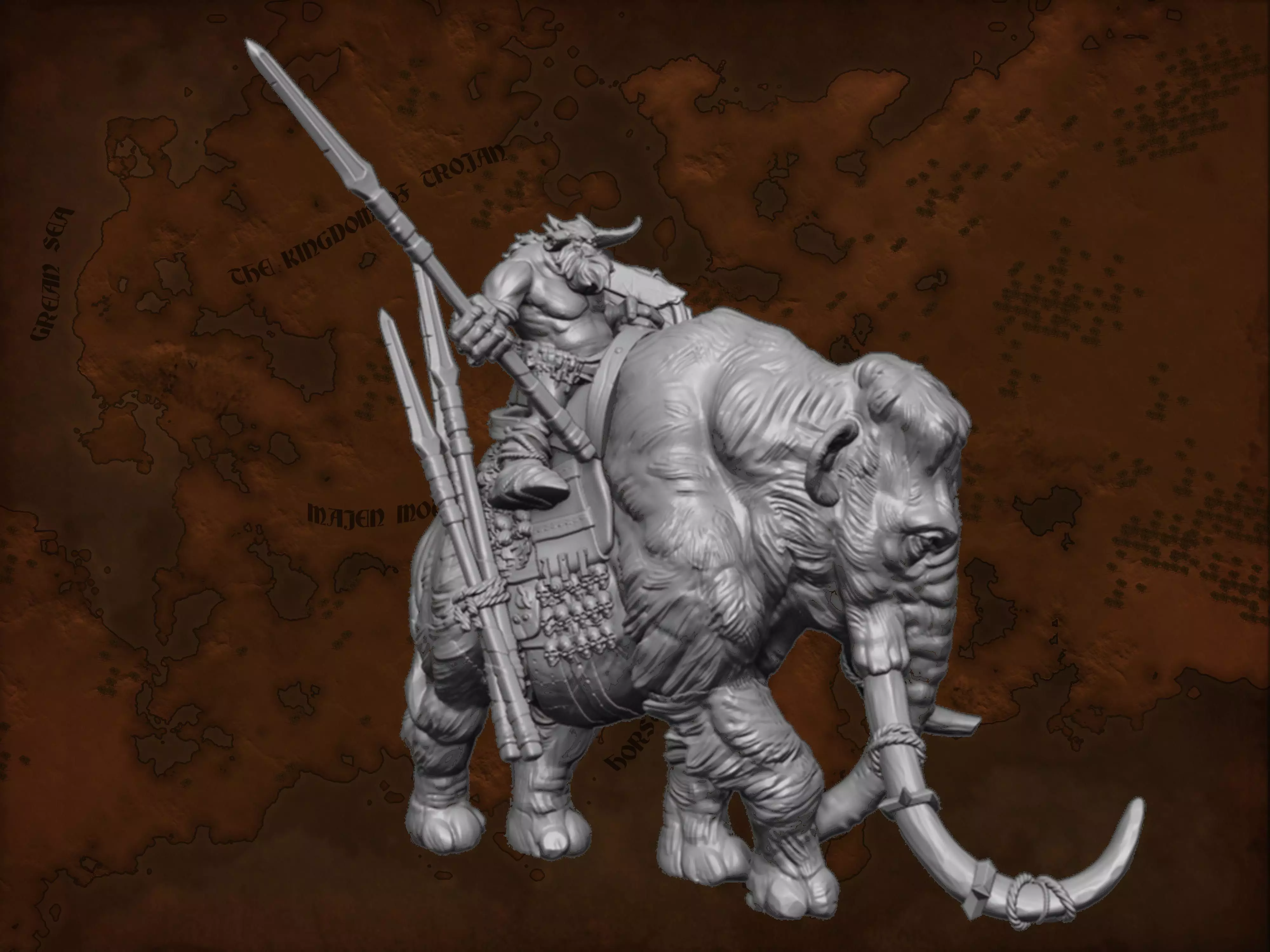 Fantasy Mammoth and Giant Rider Miniature 3D print model_0