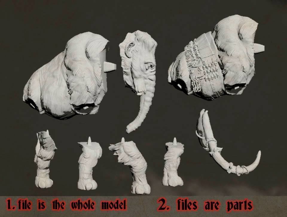 Fantasy Mammoth and Giant Rider Miniature 3D print model_3