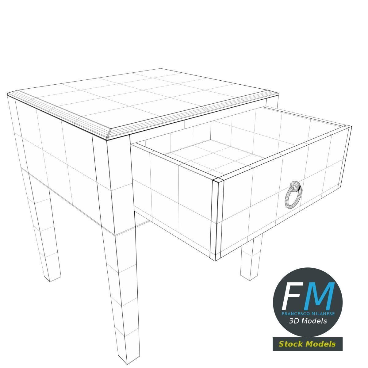 One drawer bedside table 3D model_8