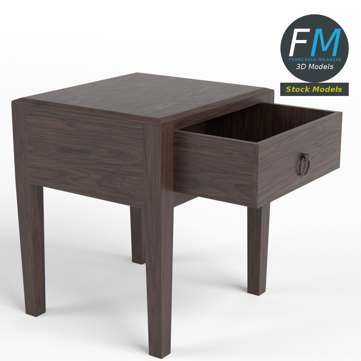 One drawer bedside table 3D model_4