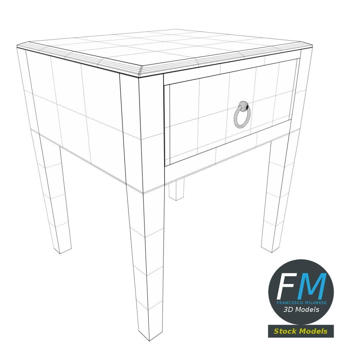 One drawer bedside table 3D model_7
