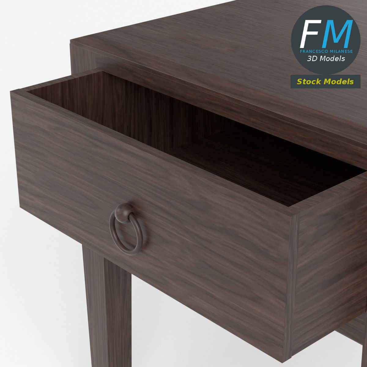 One drawer bedside table 3D model_2