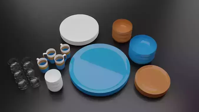 Plates and Bowls with Glasses and Cups