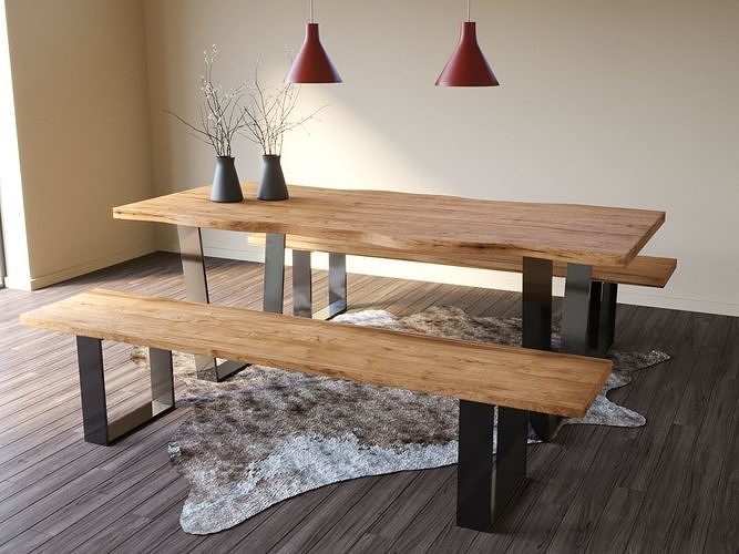  Natural Wood Table Chair Lamp Set 3D model