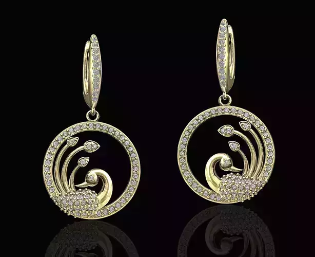 Peacock earrings in gems circle  3D print model