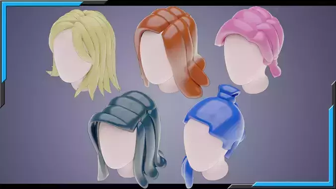 Base  Stylized Haircuts 1-5 Free low-poly 3D model