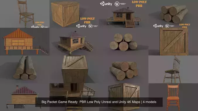 Big Packet Game Ready  PBR Low Poly Unreal and Unity 2K-4K Maps 3D Model Collection