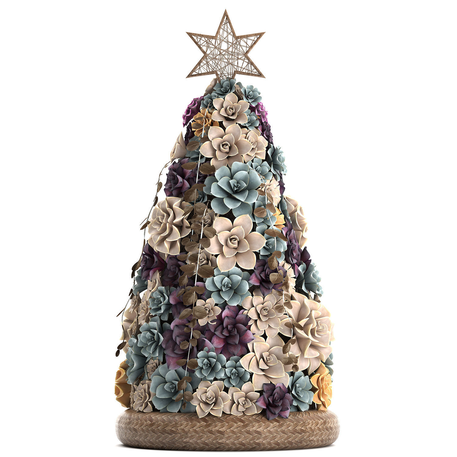 New Year tree made of succulents 421 3D model_1