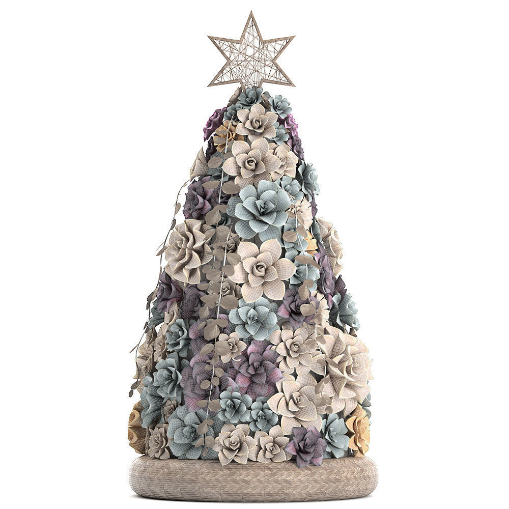 New Year tree made of succulents 421 3D model_7