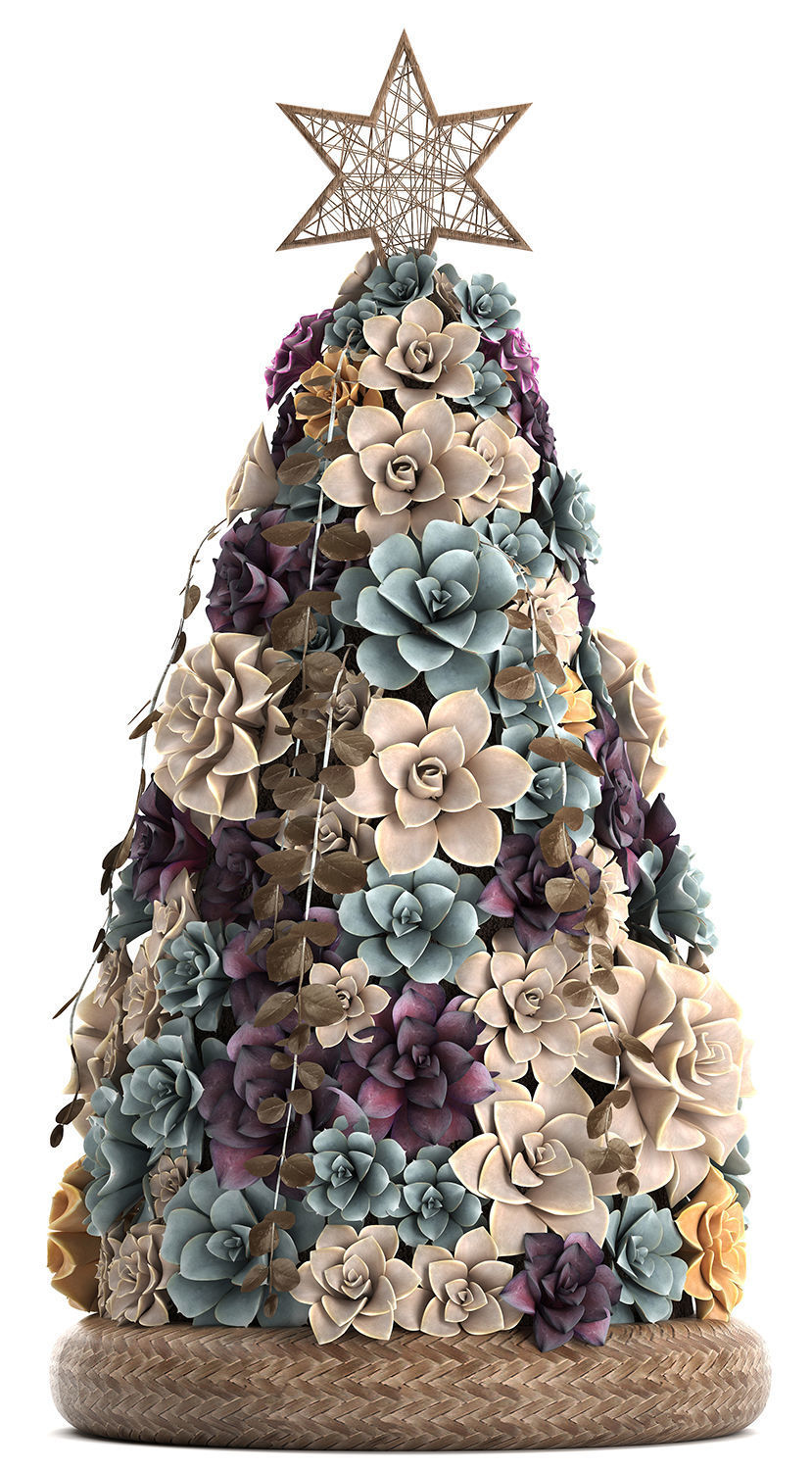 New Year tree made of succulents 421 3D model_4