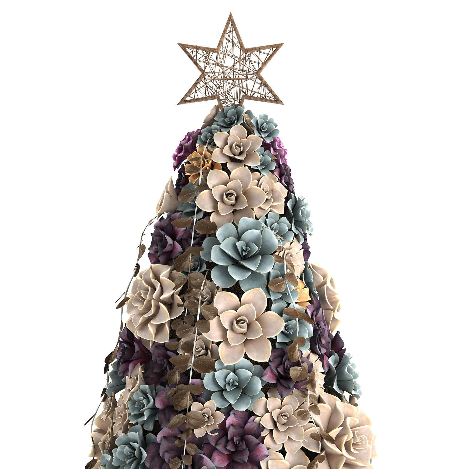 New Year tree made of succulents 421 3D model_2