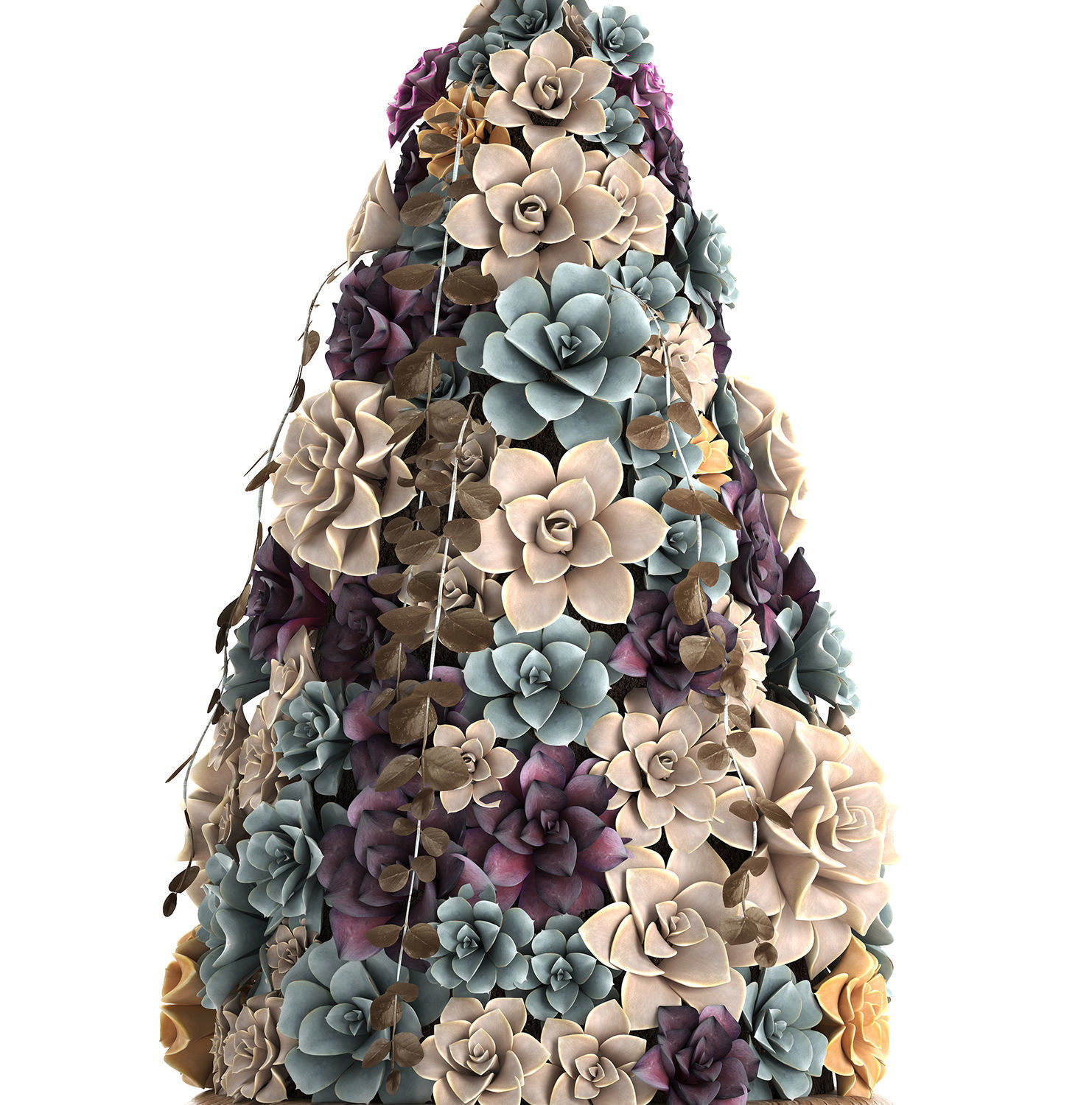 New Year tree made of succulents 421 3D model_5