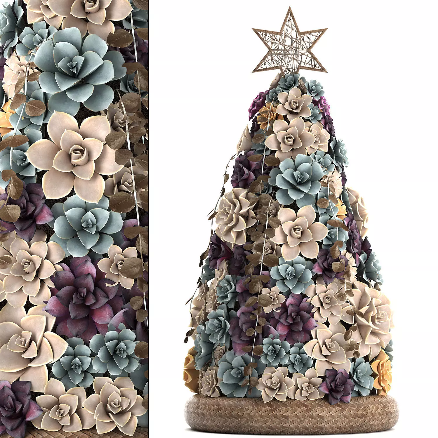 New Year tree made of succulents 421 3D model_0