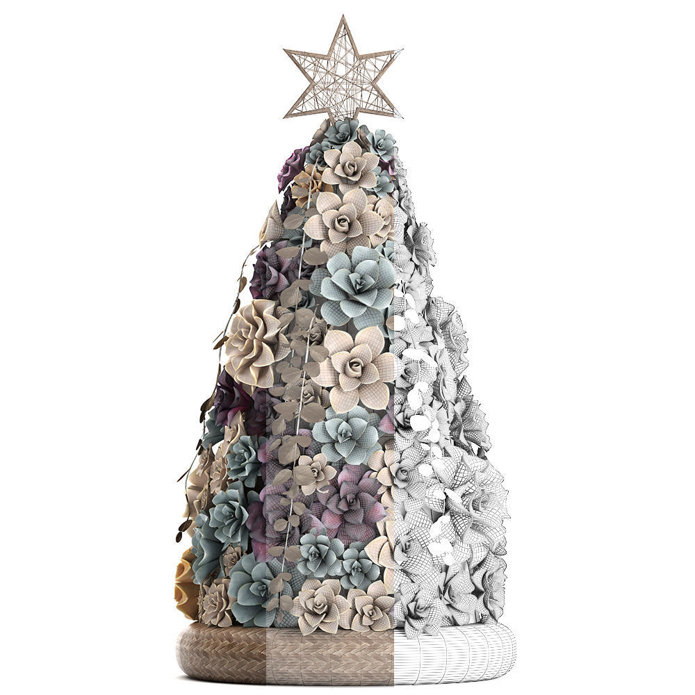 New Year tree made of succulents 421 3D model_6
