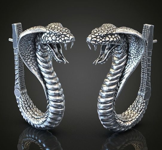 Cobra Snake Earrings Serpent Detailed and Unusual for Women 3D print model
