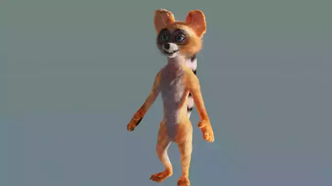 Character Raccoon in low-poly  model cartoon-style