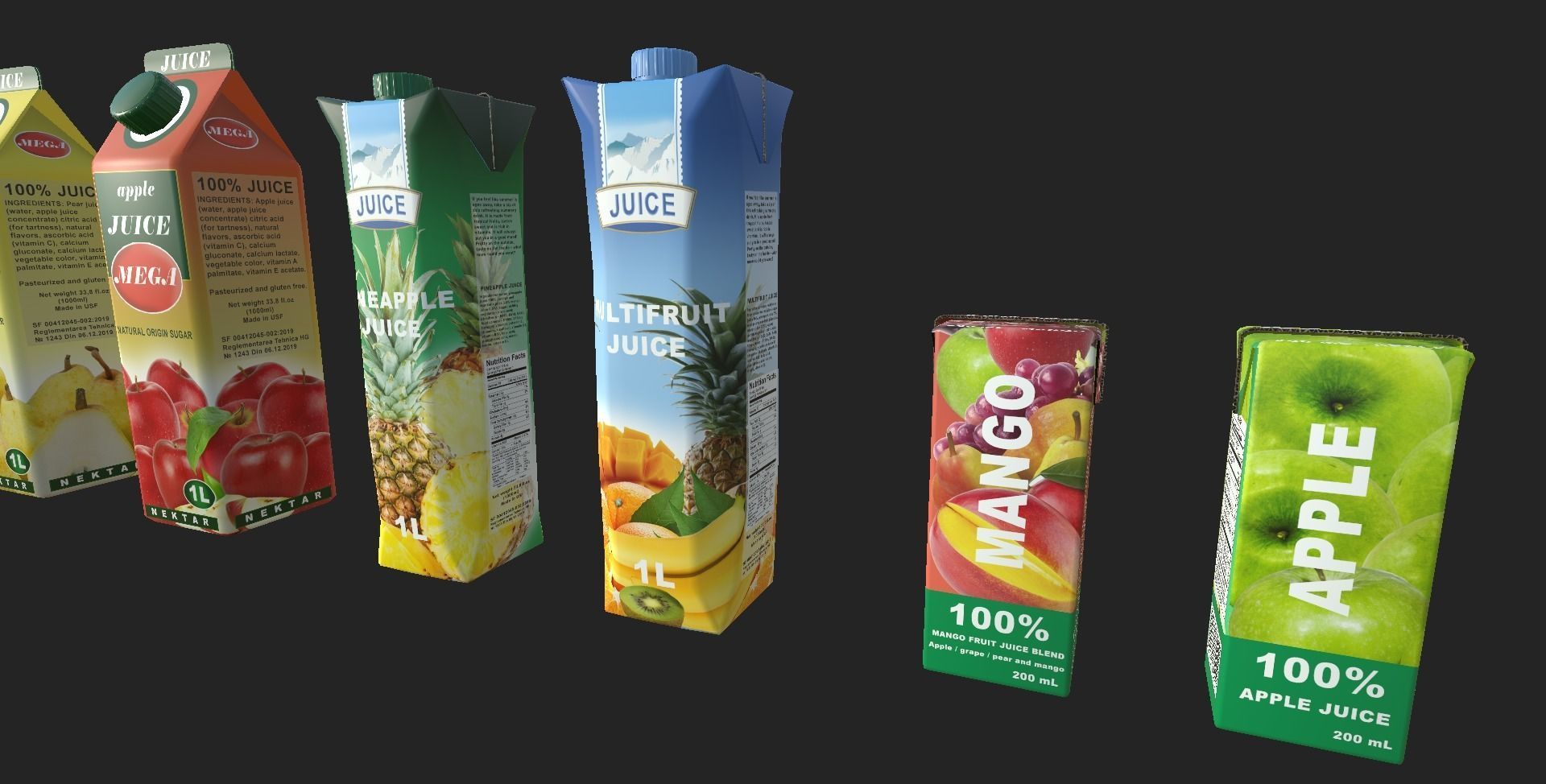 Juices juice boxes Low-poly 3D model_3