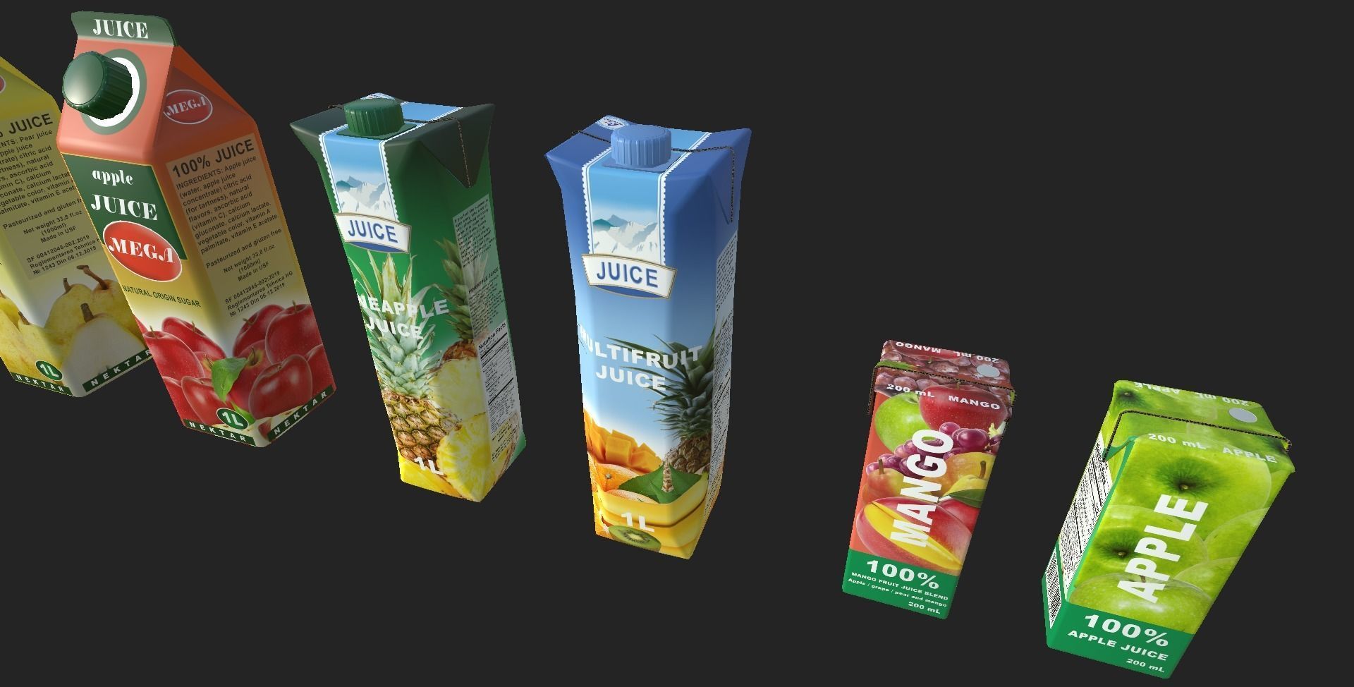 Juices juice boxes Low-poly 3D model_6