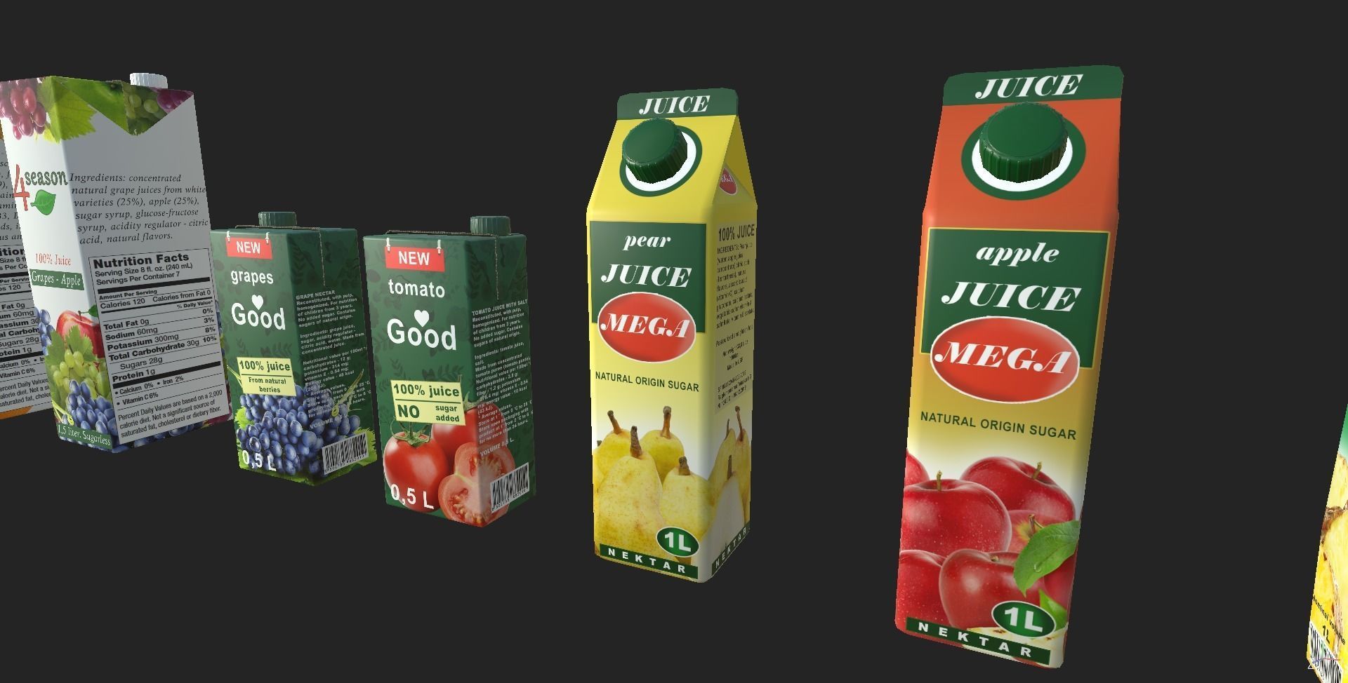 Juices juice boxes Low-poly 3D model_4