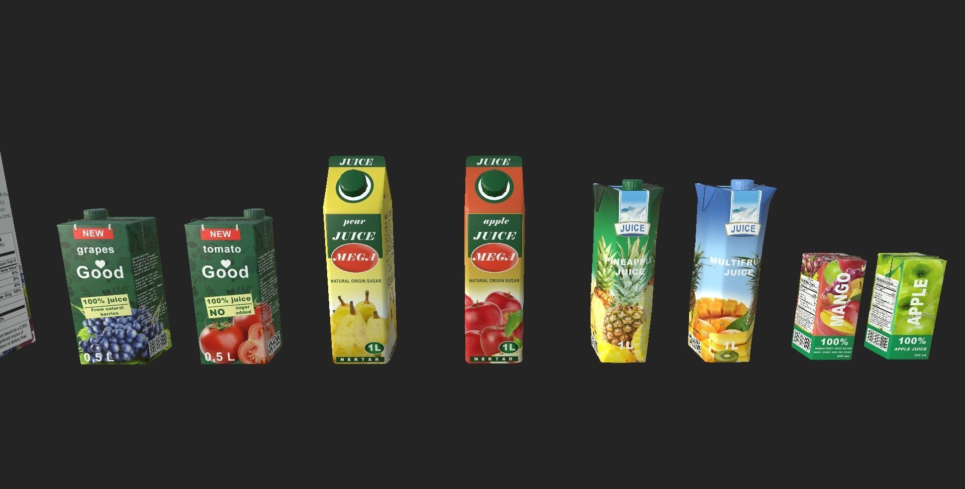 Juices juice boxes Low-poly 3D model_2