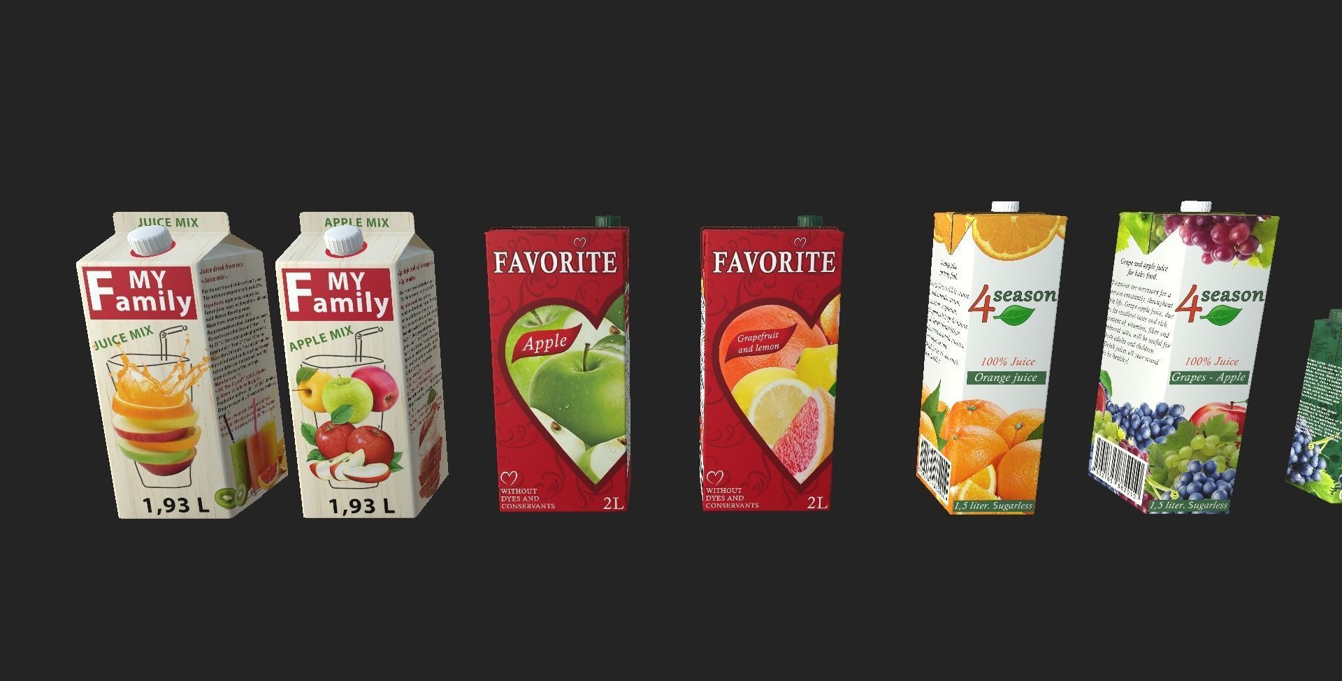 Juices juice boxes Low-poly 3D model_1