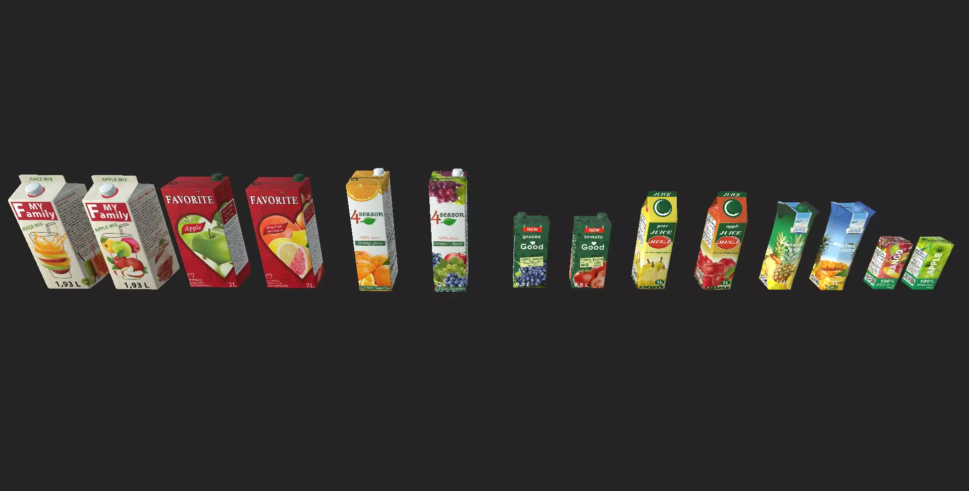 Juices juice boxes Low-poly 3D model_0