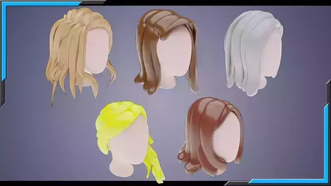 Base Stylized Haircuts 6-10 Low-poly 3D model
